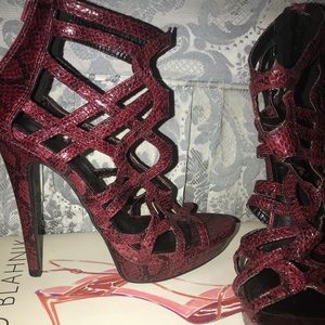 Paper Fox faux red snake skin heels